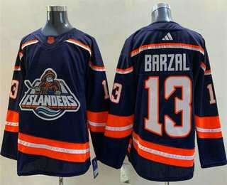 Men%27s New York Islanders #13 Mathew Barzal Blue 2022 Reverse Retro Stitched Jersey->new jersey devils->NHL Jersey
